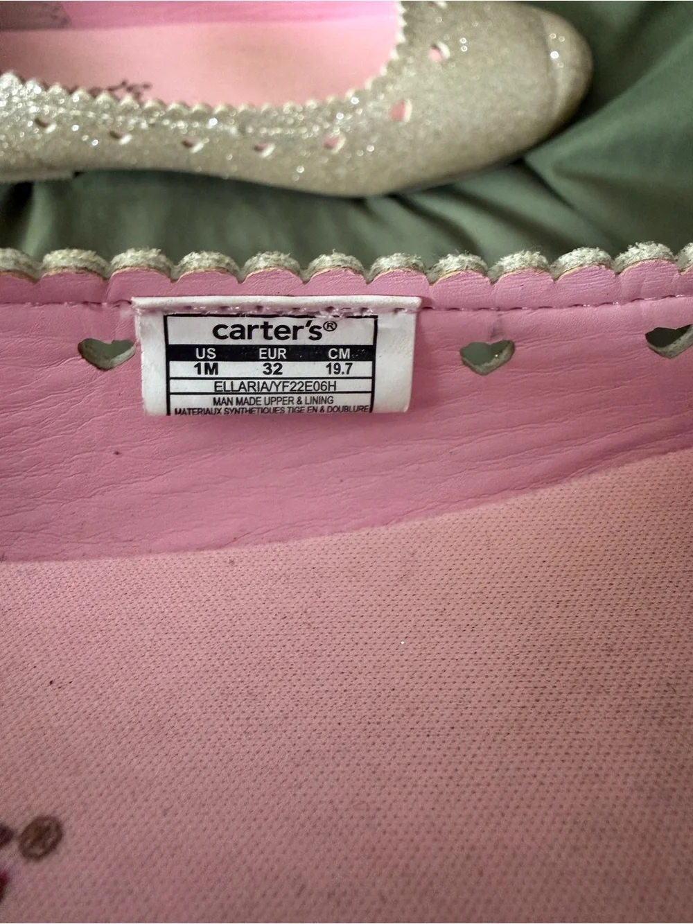 Carter's Pink Sparkle Heart-Trim Ballet Flats Size 1